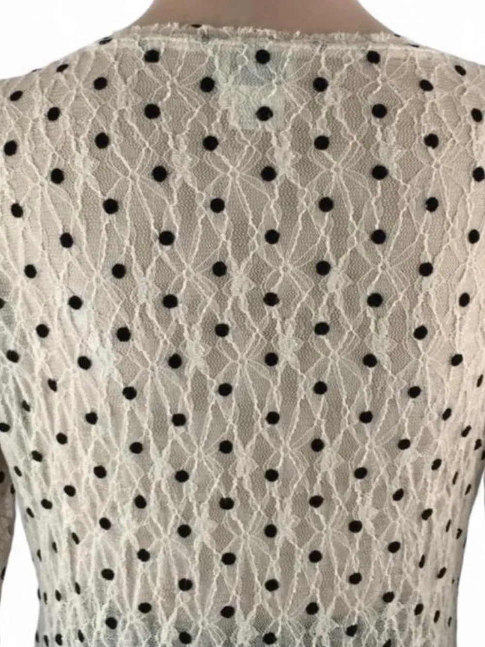 Free people ivory and black polka lace top